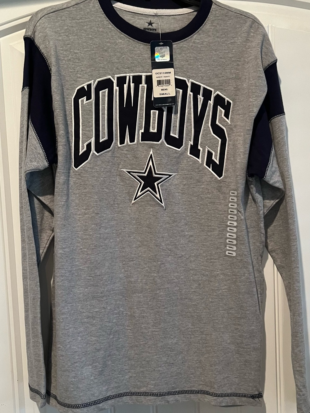 NFL Dallas Cowboys Grey and Navy Logo Long Sleeve Tee